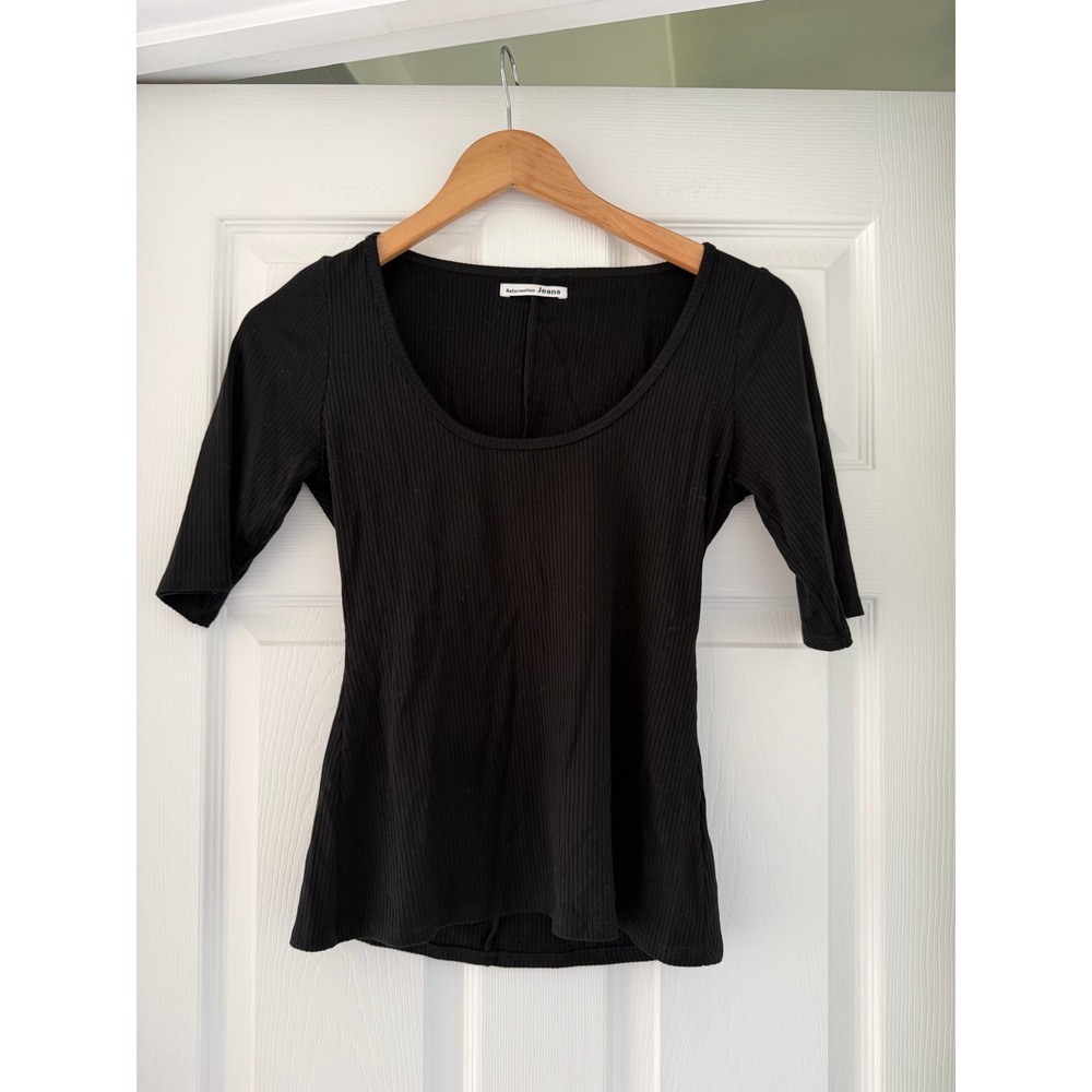 Reformation Black Basic 3/4 Length‎ Sleeve Top Neutral